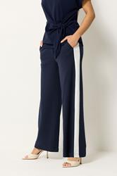 M&Co Petite Navy Blue Side Stripe Wide Leg Trousers | M&Co 3