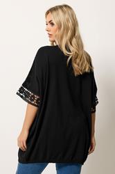 YOURS Plus Size Black Crochet Sleeve Kimono | Yours Clothing 2