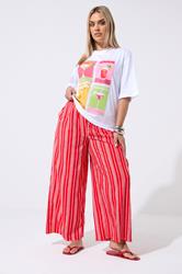LIMITED COLLECTION Plus Size Red Striped Crinkle Wide Leg Trousers | Yours Clothing 3