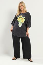 YOURS Plus Size Grey Acid Wash Sunflower Graphic T-Shirt | Yours Clothing 1