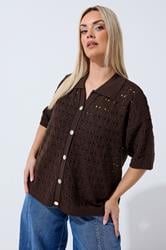 LIMITED COLLECTION Plus Size Chocolate Brown Crochet Shirt | Yours Clothing 1