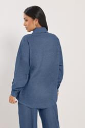 PixieGirl Petite Women's Mid Blue Oversized Denim Shirt | PixieGirl 4