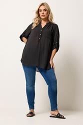 YOURS Plus Size Black Half Placket Shirt | Yours Clothing 1