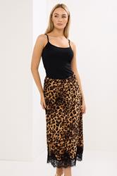 STAR Brown Leopard Lace Trim Satin Skirt | StarByJM 1