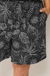 YOURS Plus Size Black Mixed Summer Print Crinkle Shorts | Yours Clothing 4