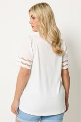 YOURS Plus Size White Broderie Anglaise Angel Sleeve T-Shirt | Yours Clothing 2