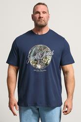 JACK & JONES Big & Tall Navy Blue Shape Print T-Shirt | BadRhino 3