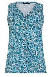 M&Co Blue Floral Print Cotton Button Vest Top