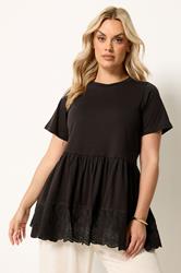 YOURS Plus Size Brown Broderie Anglaise Trim Peplum Top | Yours Clothing 3