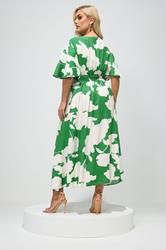 YOURS LONDON Plus Size Green Floral Linen Look Wrap Dress | Yours Clothing 2