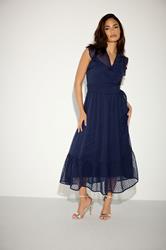 PixieGirl Petite Women's Navy Blue Dobby Maxi Dress | PixieGirl 3