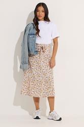 PixieGirl Petite Women's Cream Ditsy Floral Belted Midi Skirt | PixieGirl 3