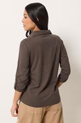 PixieGirl Petite Women's Chocolate Brown Button Cotton Shirt | PixieGirl 2