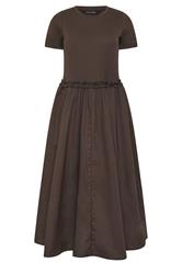 PixieGirl Petite Chocolate Brown Mixed Ruffle Cotton Midi Dress