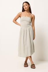 PixieGirl Petite Women's Stone Brown Cotton Cheesecloth Midi Dress | PixieGirl 2