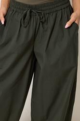PixieGirl Petite Women's Olive Green Cotton Cuffed Balloon Trousers | PixieGirl 5