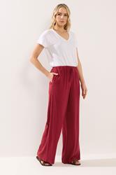 LTS Tall Women's Dark Red Wide Leg Linen Trousers | Long Tall Sally 1