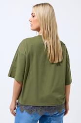 LIMITED COLLECTION Plus Size Khaki Green Lace Hem T-Shirt | Yours Clothing 2