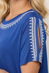 YOURS Plus Size Blue Embroidered Cold Shoulder T-Shirt | Yours Clothing 4