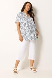 YOURS Plus Size White Ditsy Floral Notch Neck Top | Yours Clothing 1
