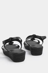 Black Hammered Disk Wedge Sandals In Wide E Fit | Yours Clothing 4