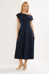 STAR Navy Blue Draped Midi Skater Dress | StarByJM 1