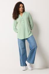 M&Co Green Textured Half Placket Shirt | M&Co 1