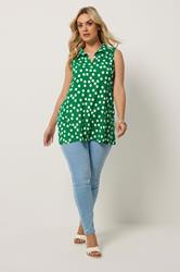 YOURS Plus Size Green Polka Dot Collared Vest Top | Yours Clothing 1