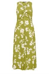 EVANS Curve Chartreuse Floral Print Knot Front Maxi Dress