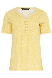 M&Co Yellow Floral Cotton Henley Top