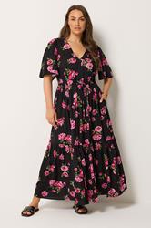 YOURS Plus Size Black Floral Angel Sleeve Dress | Yours Clothing 3