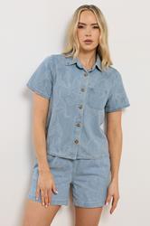 LTS PREMIUM Tall Women's Light Blue Cotton Jacquard Denim Shirt | Long Tall Sally  1