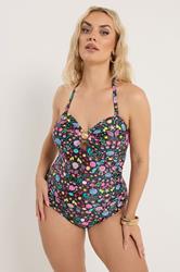 YOURS Plus Size Black Shell Print Bandeau Swimsuit | Yours Clothing 2