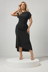 YOURS LONDON Plus Size Black Gather Detail Dress | Yours Clothing 1