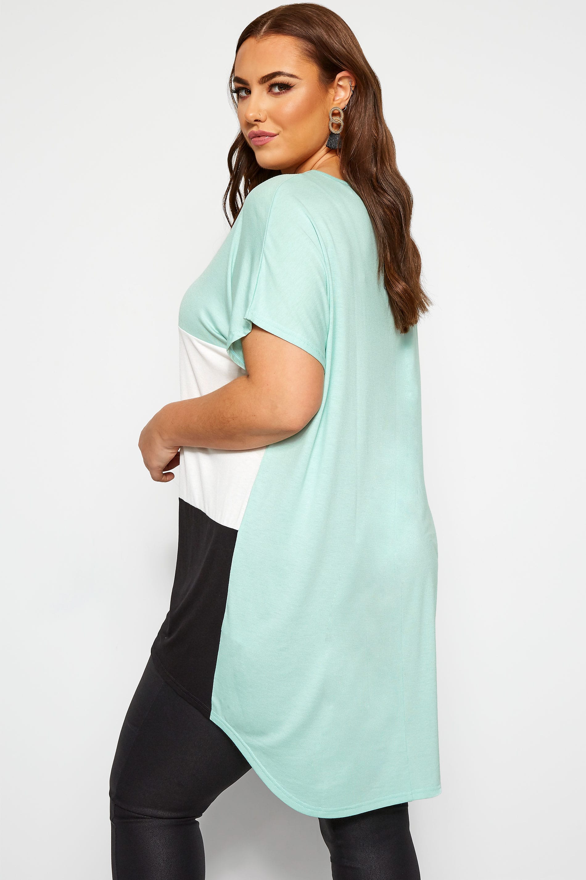 Mint Green Colour Block Extreme Dipped Hem Top | Yours Clothing