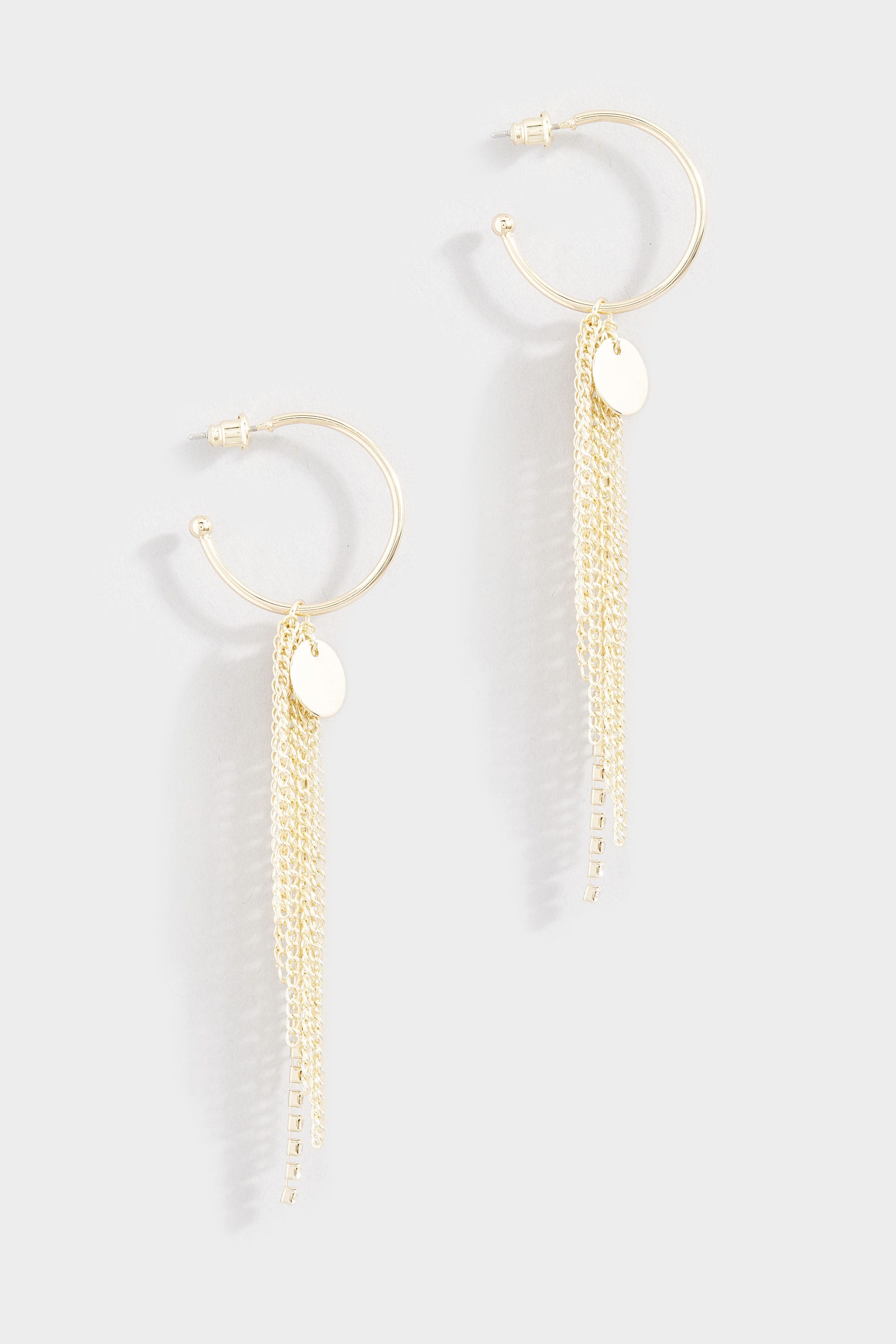 Gold Multi Tassel Drop Hoop Earrings 1