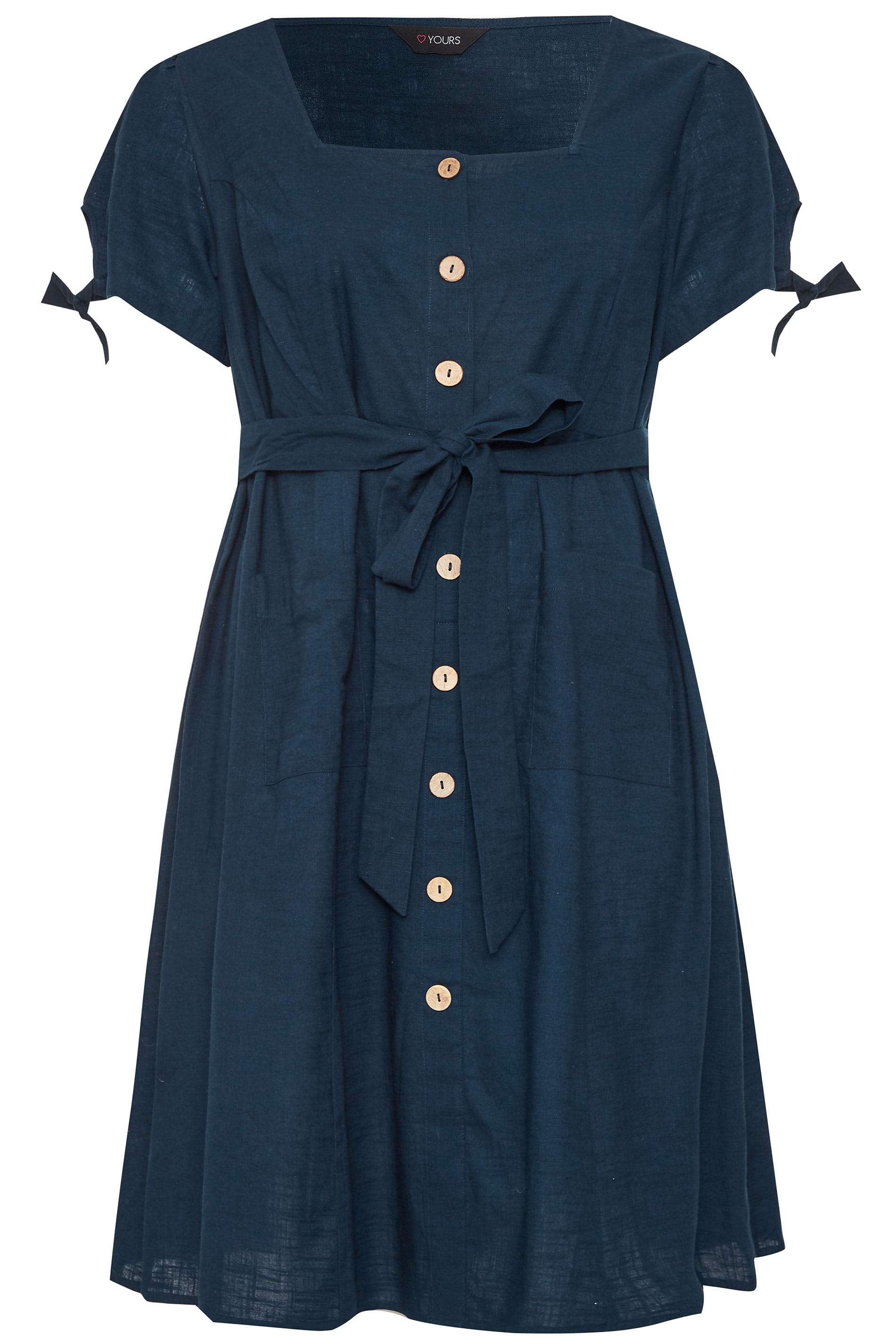 Navy Button Through Cotton Dress | Yours Clothing