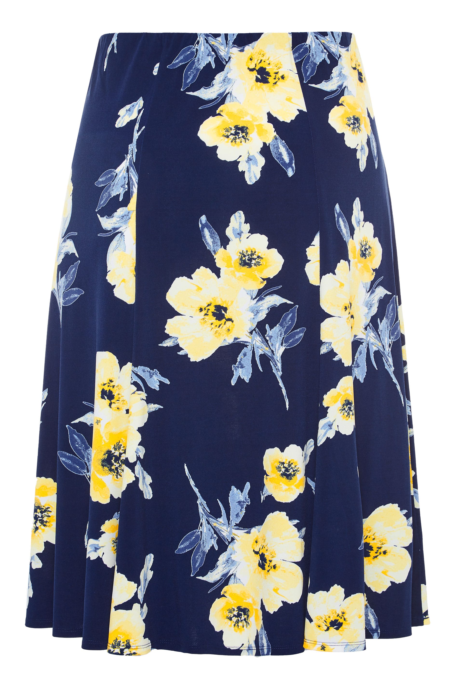 Navy & Yellow Floral Midi Skirt | Yours Clothing
