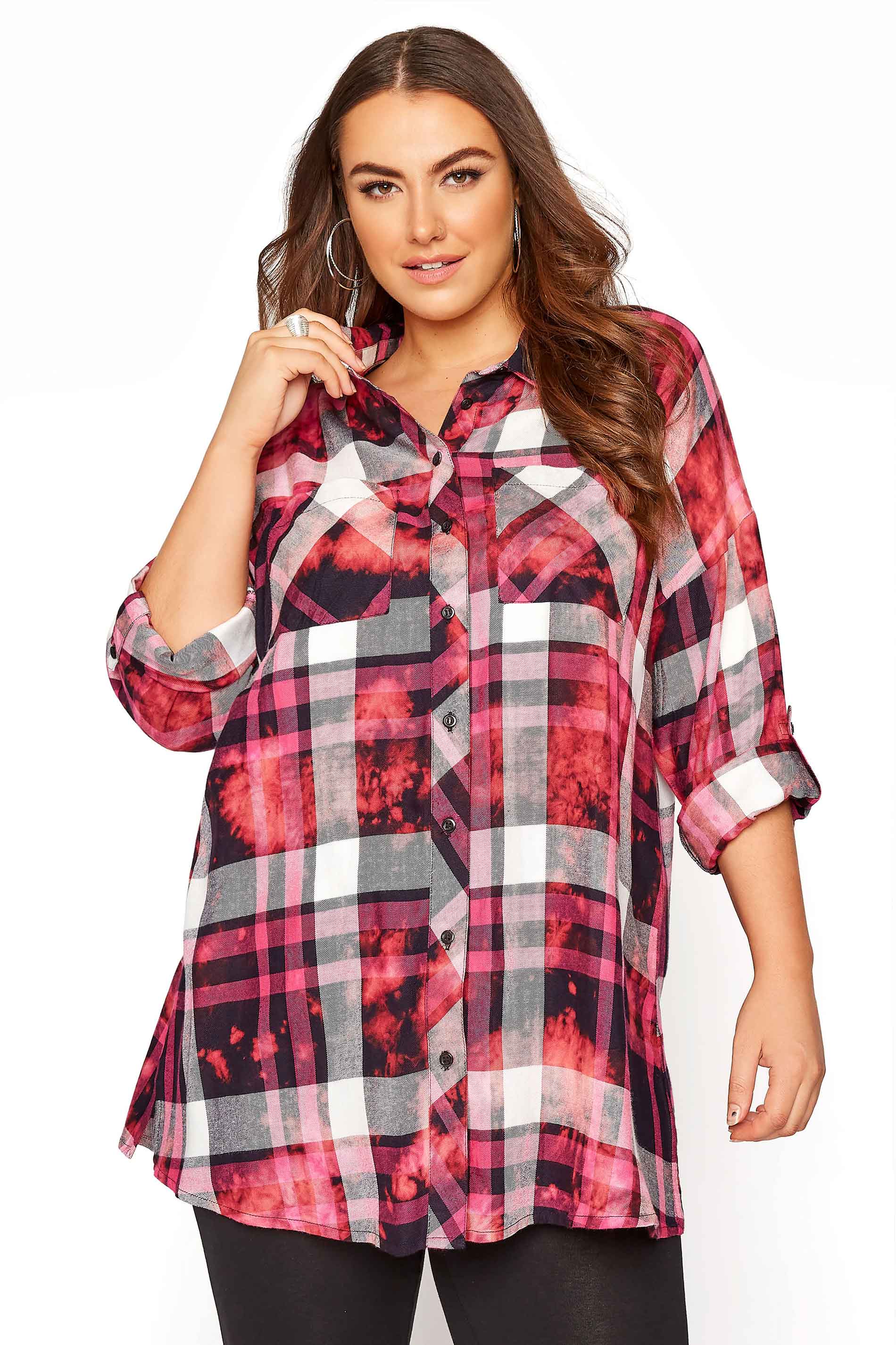 Curve Pink Check Oversized Shirt 1