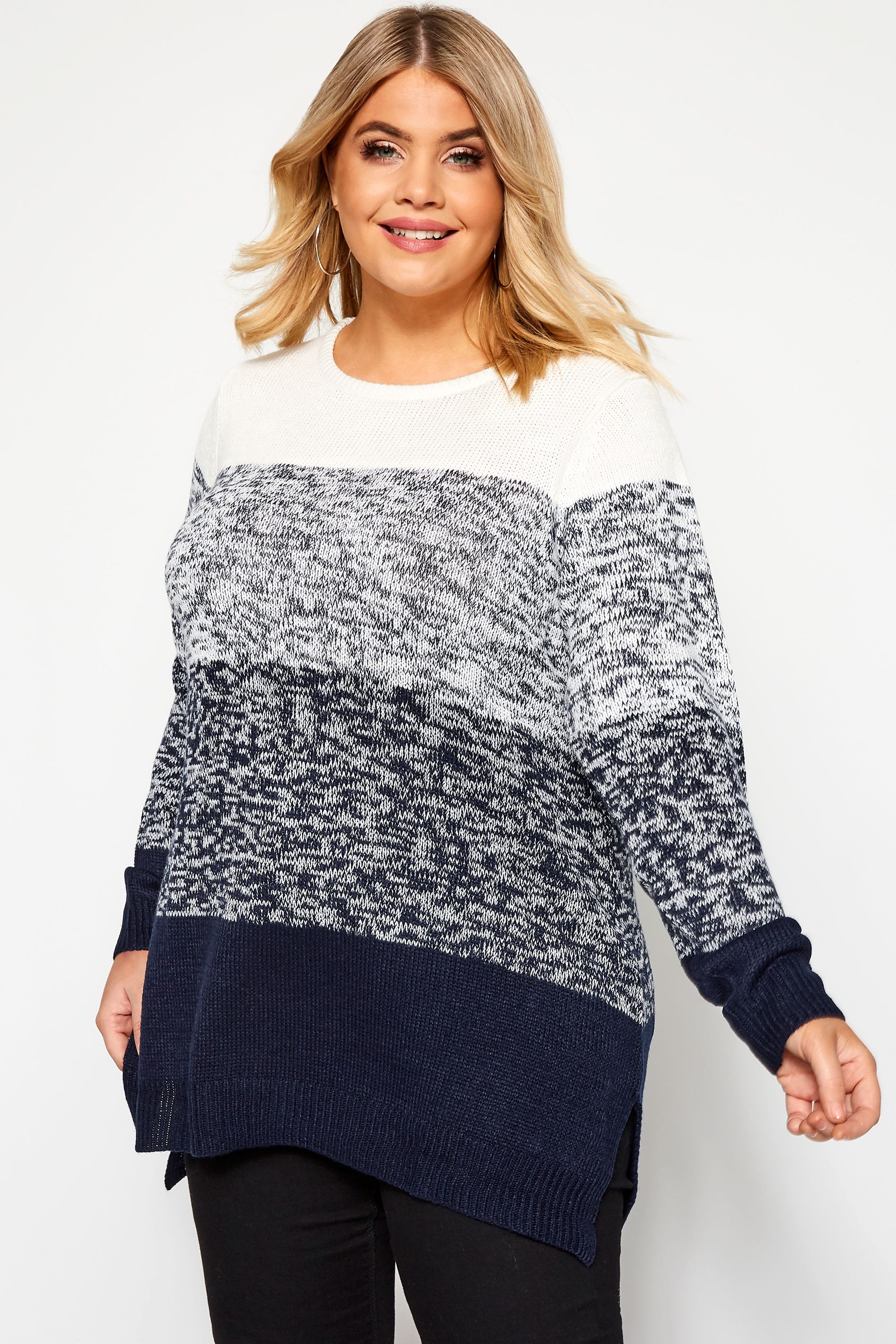 Navy & Cream Colour Block Knitted Jumper | Sizes 16-36 | Yours Clothing 1