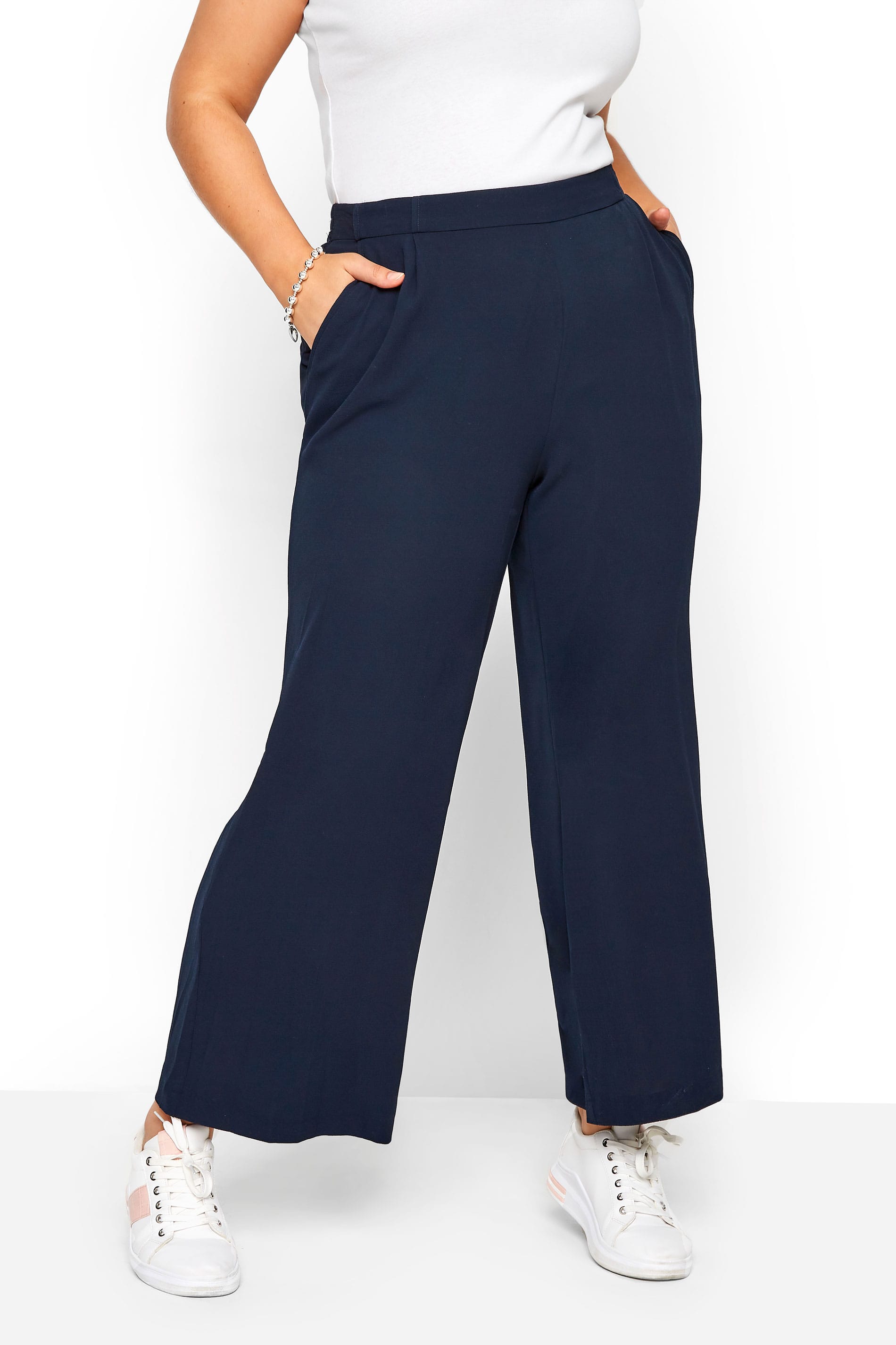 Navy Crepe Single Pleat Trousers | Yours Clothing