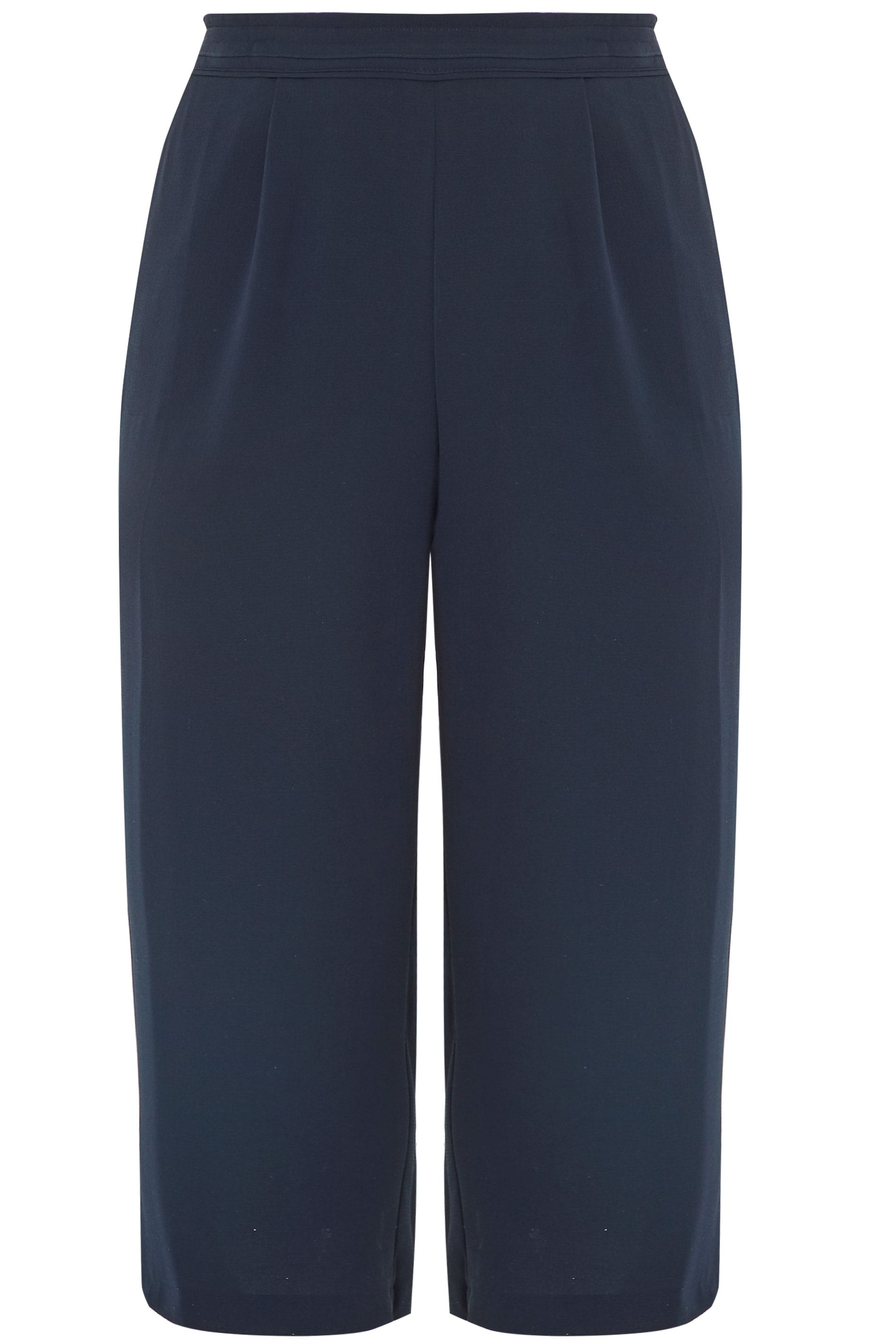 Navy Crepe Cropped Trousers | Yours 