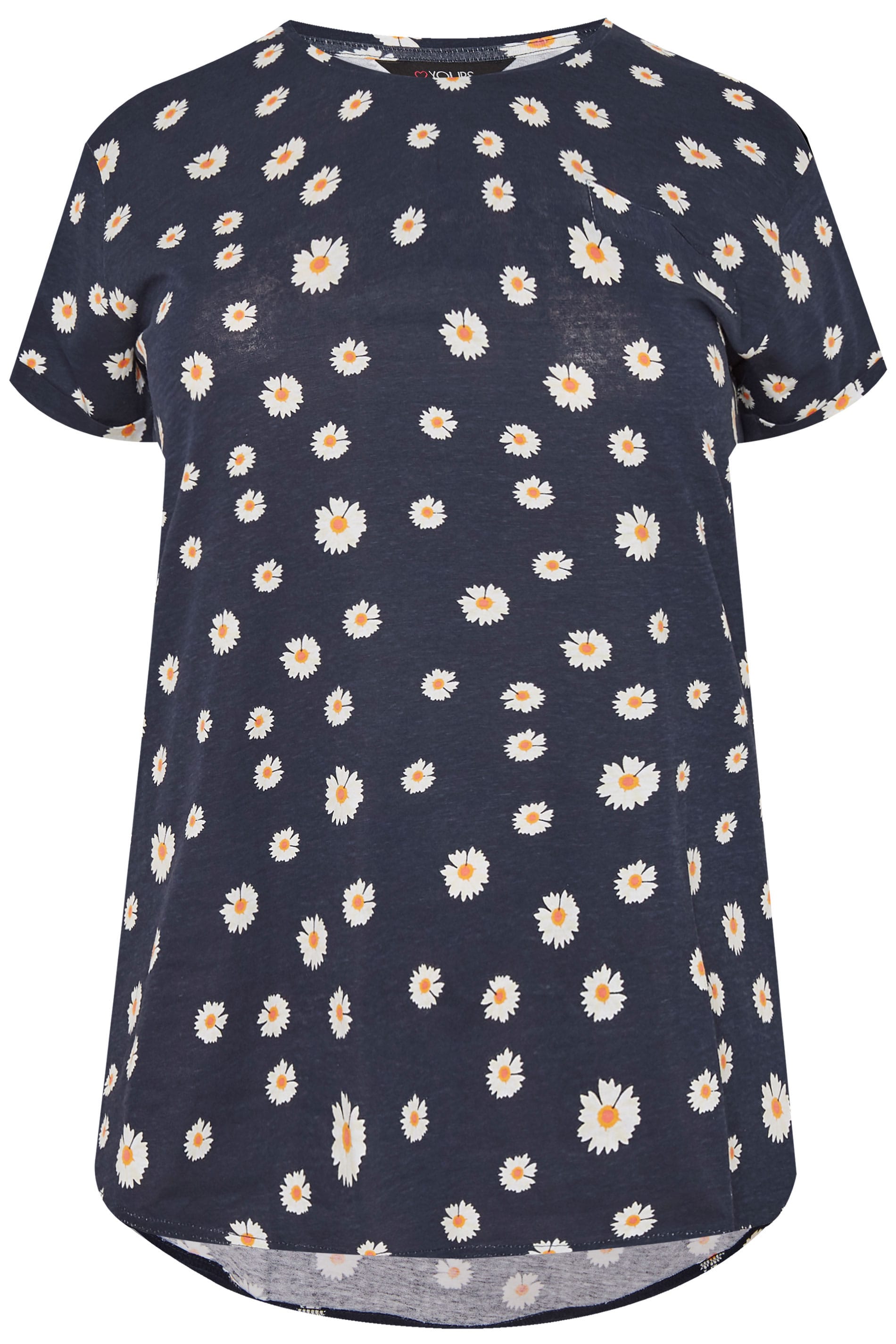 Plus Size Navy Daisy Mock Pocket T-Shirt | Sizes 16 to 36 | Yours Clothing