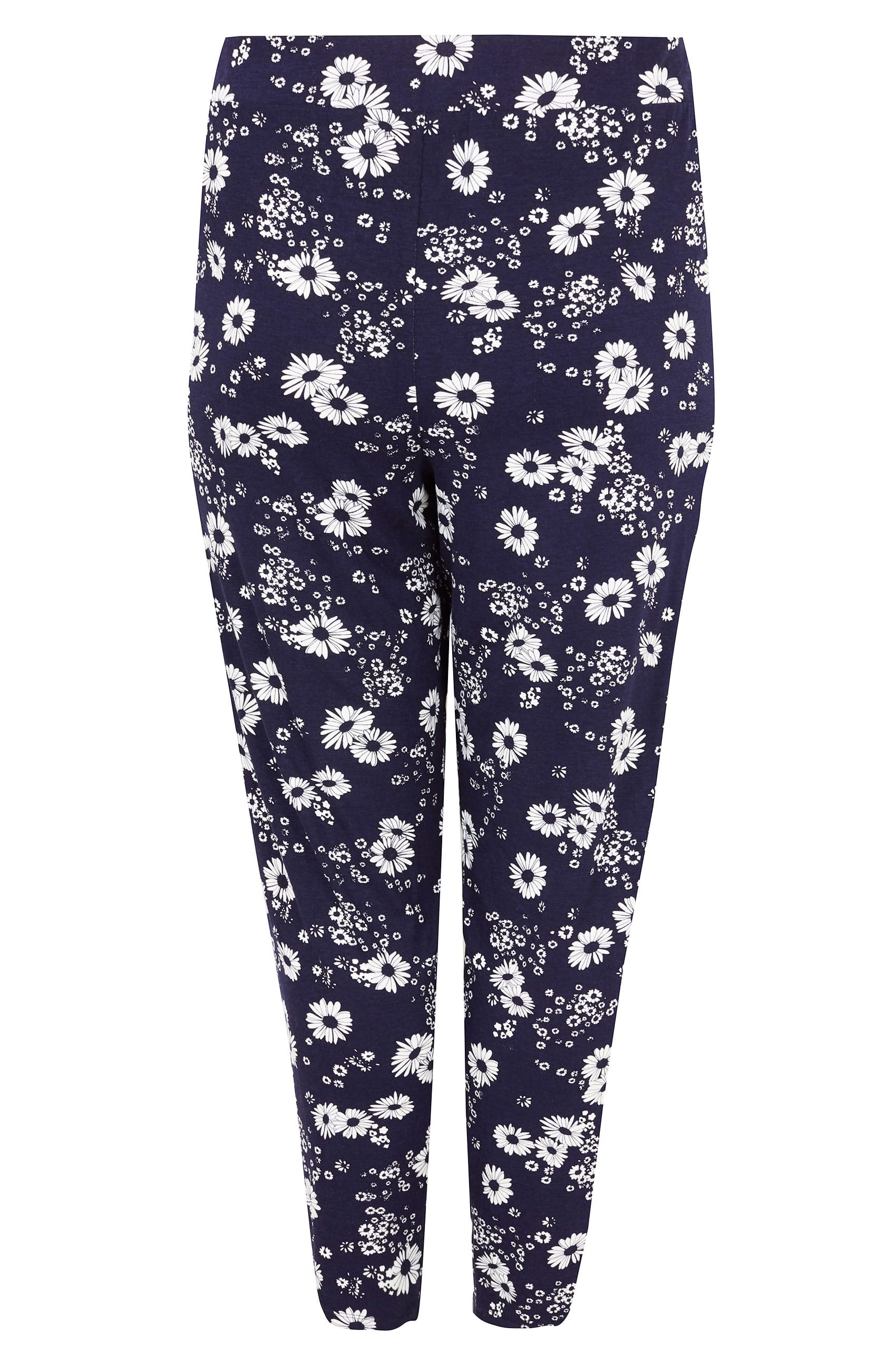 Navy Floral Print Jersey Harem Trousers, Plus size 16 to 36