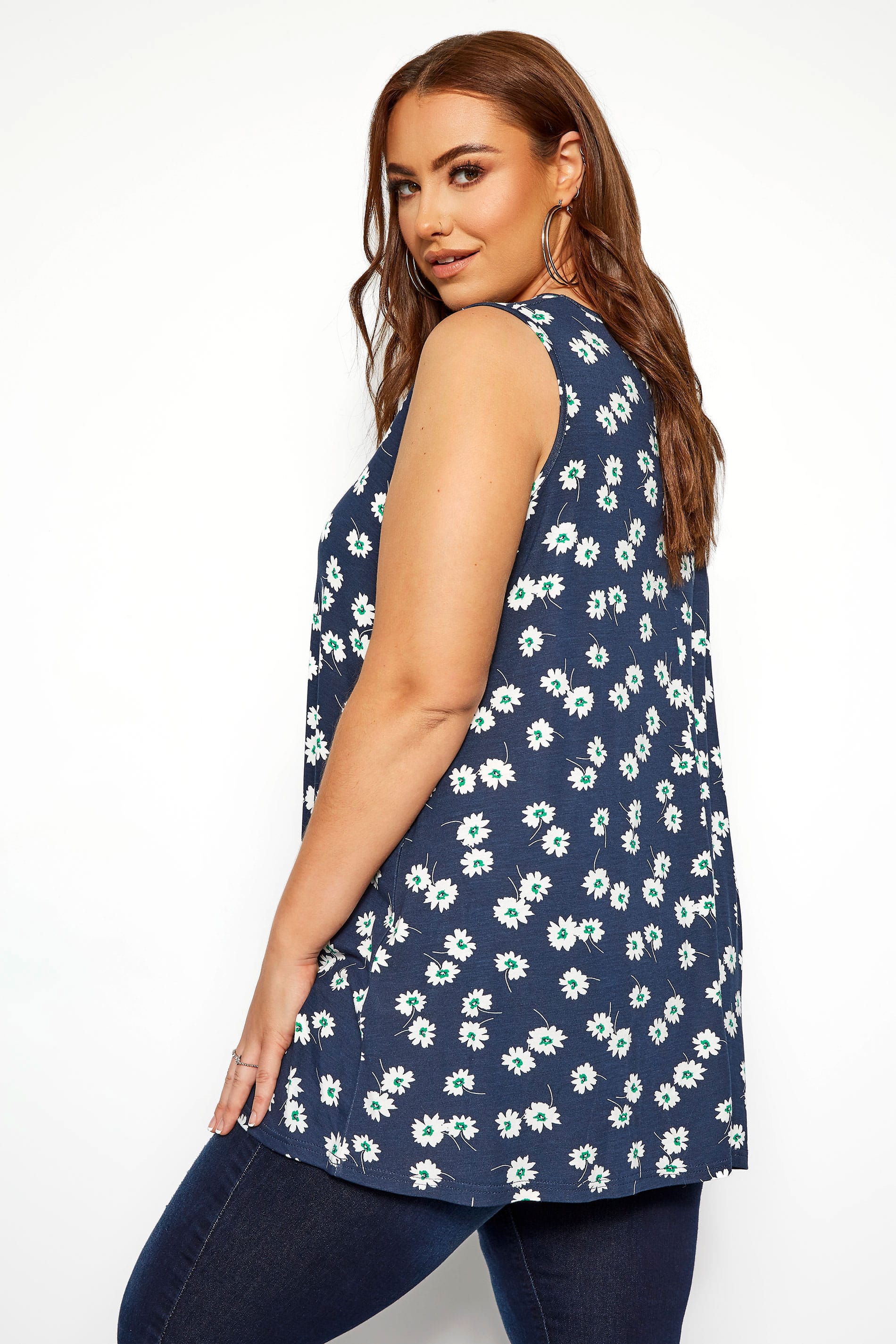 Navy Floral Swing Vest Top | Yours Clothing