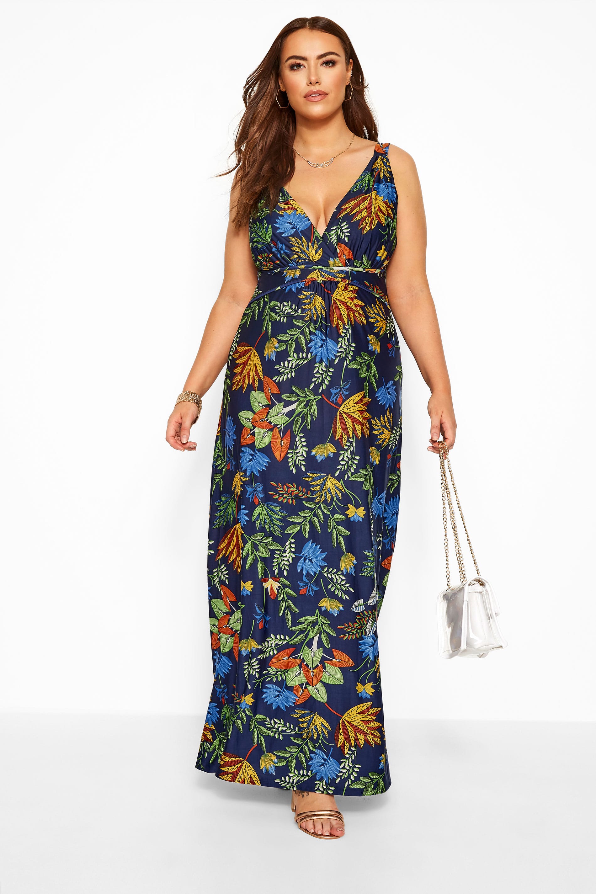 Navy & Green Tropical Maxi Dress | Sizes 16 to 36 | Yours Clothing