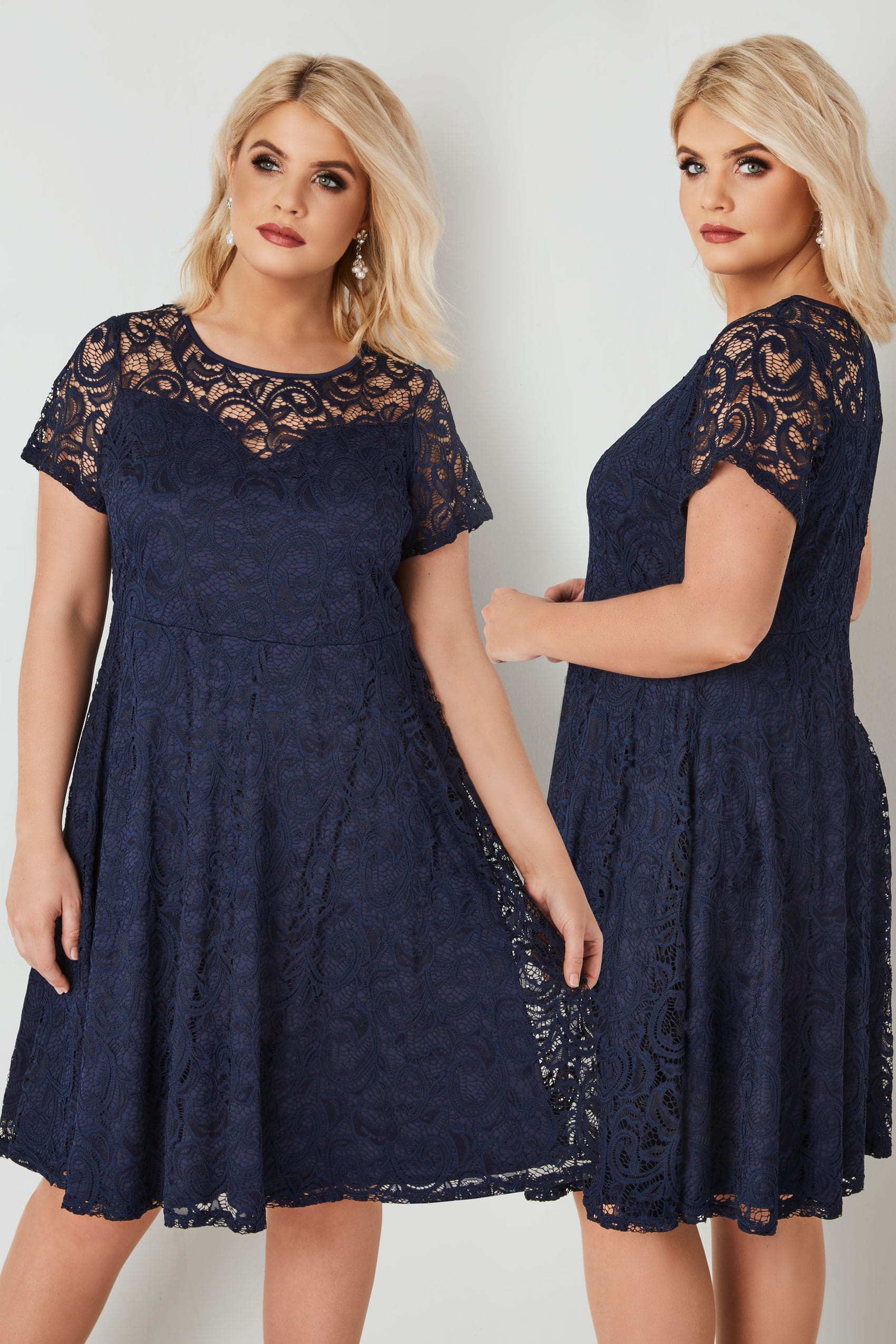 Navy Lace Skater Dress With Sweetheart Bust Plus Size 16 To 36