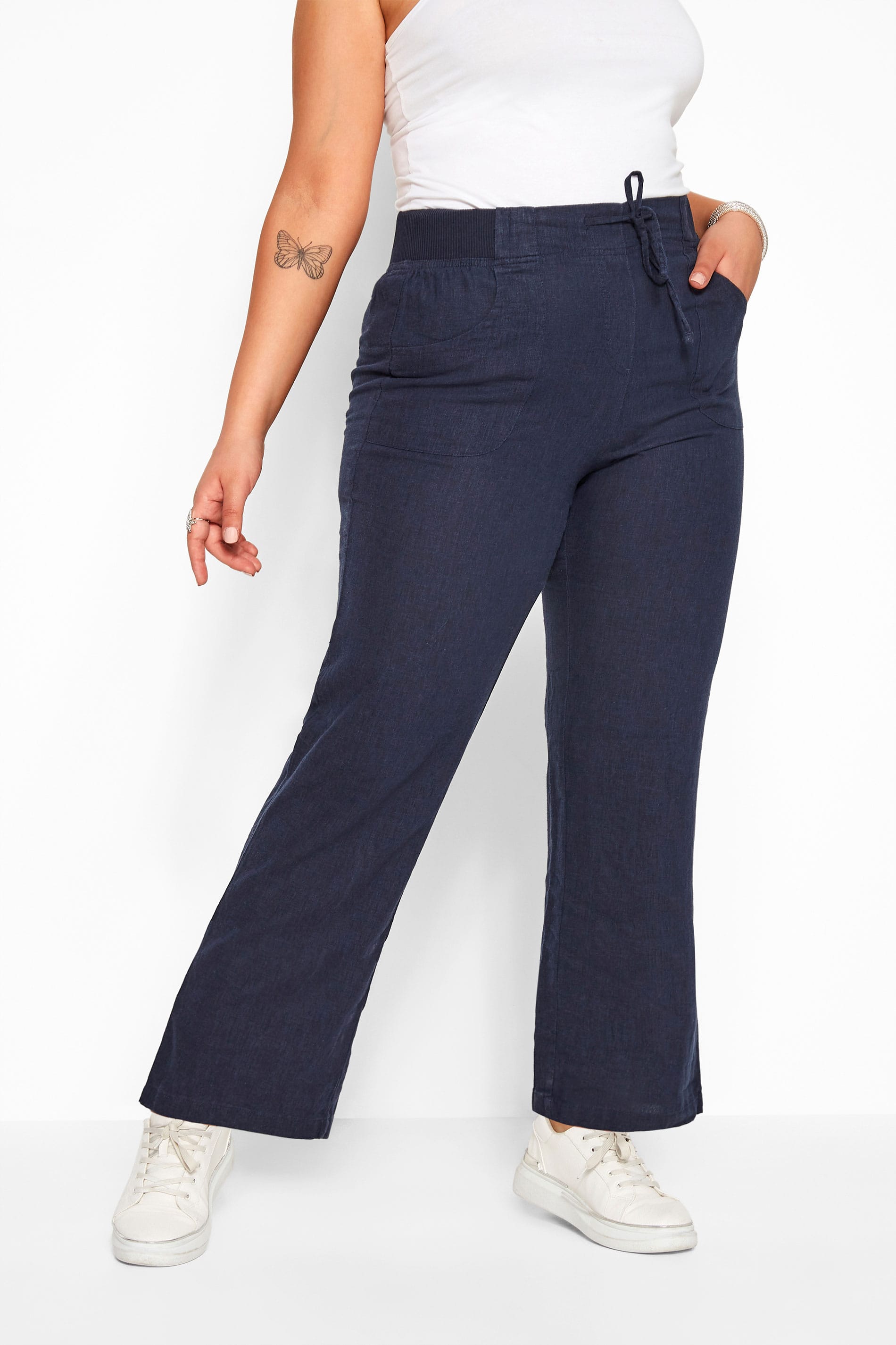 Plus Size Navy Linen Mix Wide Leg Trousers | Sizes 16 to 36 | Yours ...