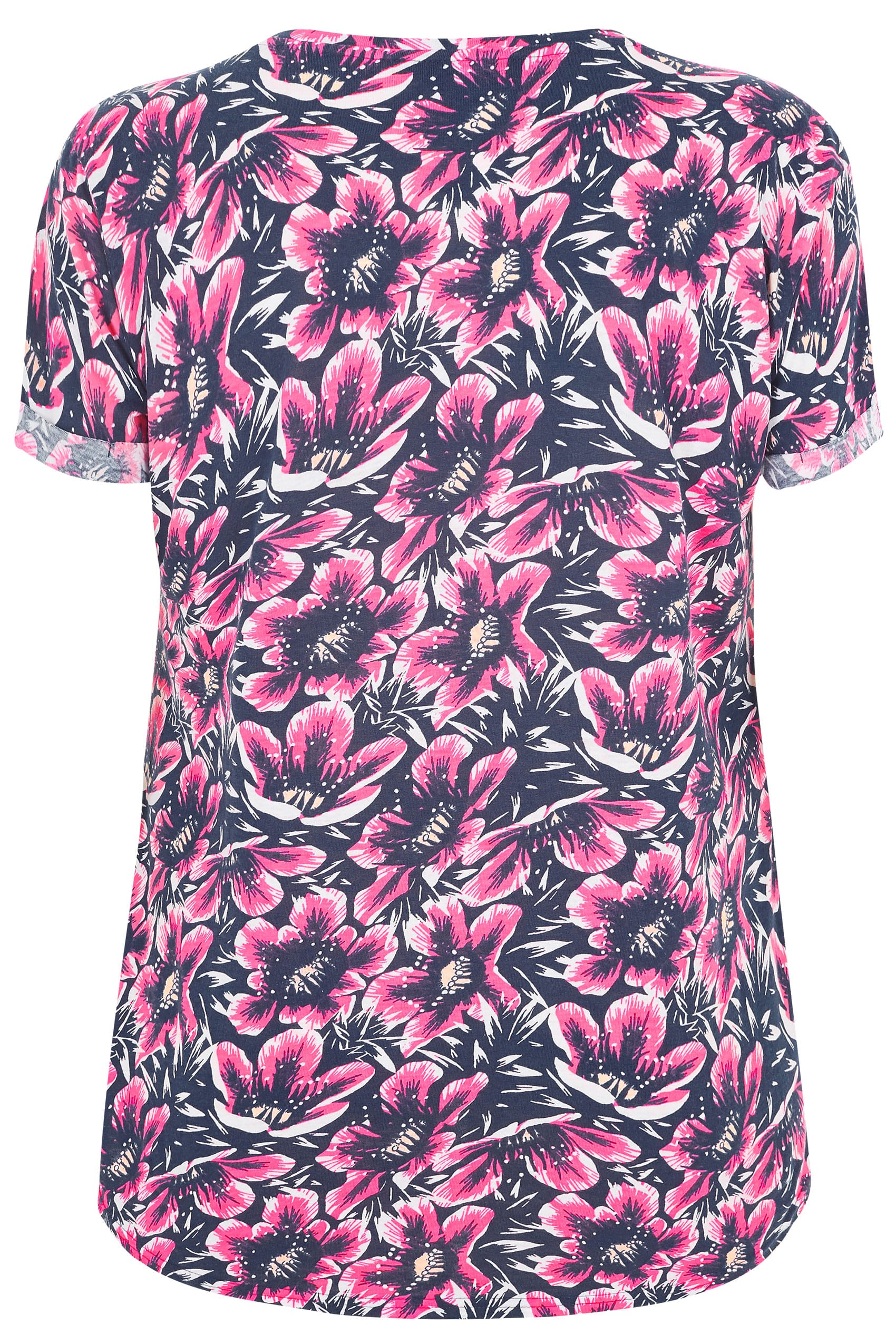 Navy & Pink Floral Hibiscus Pocket T-Shirt, plus size 16 to 36