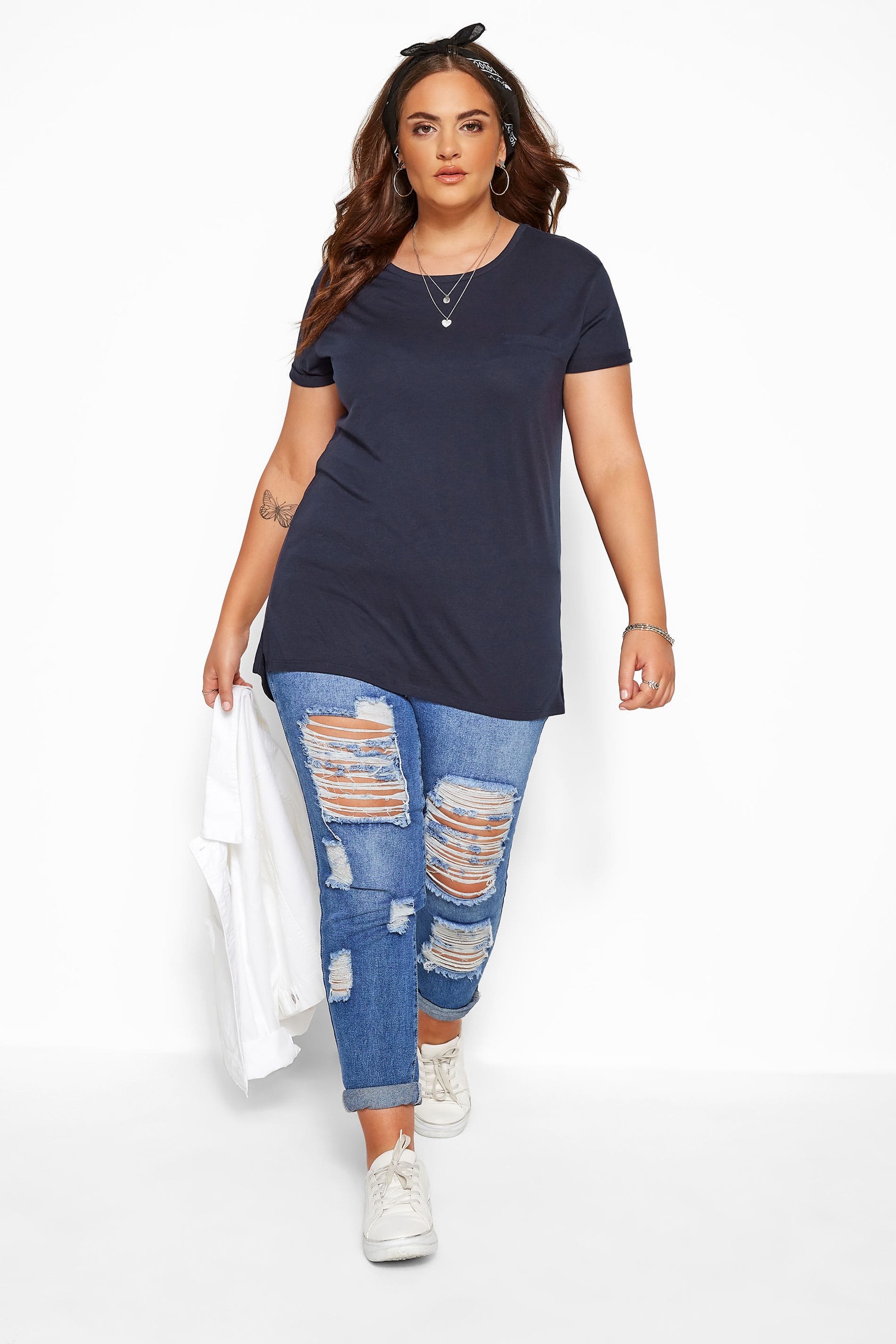 Grande taille  Tops Grande taille  T-Shirts | T-Shirt Bleu Marine Col Rond - SX19738